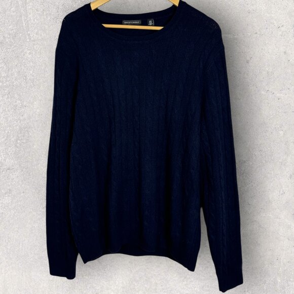 Saks Fifth Avenue Cable Knit Crew Sweater Navy Blue Mens XL Merino Wool Cashmere - Picture 11 of 12